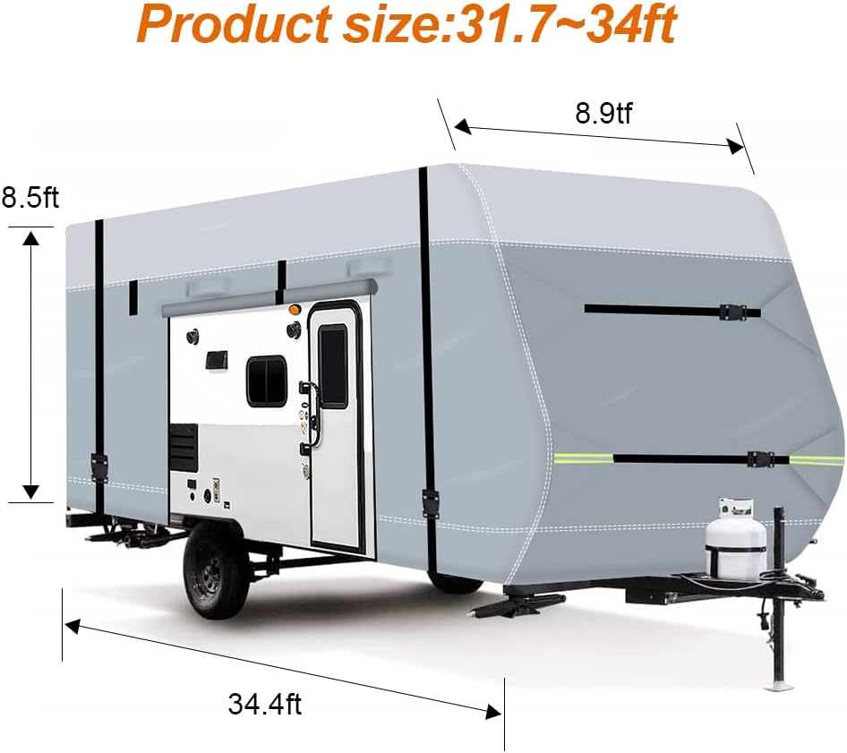 600D Waterproof Oxford Travel Trailer RV Cover 28'7''-31'6'' with Tire Cover Z971835
