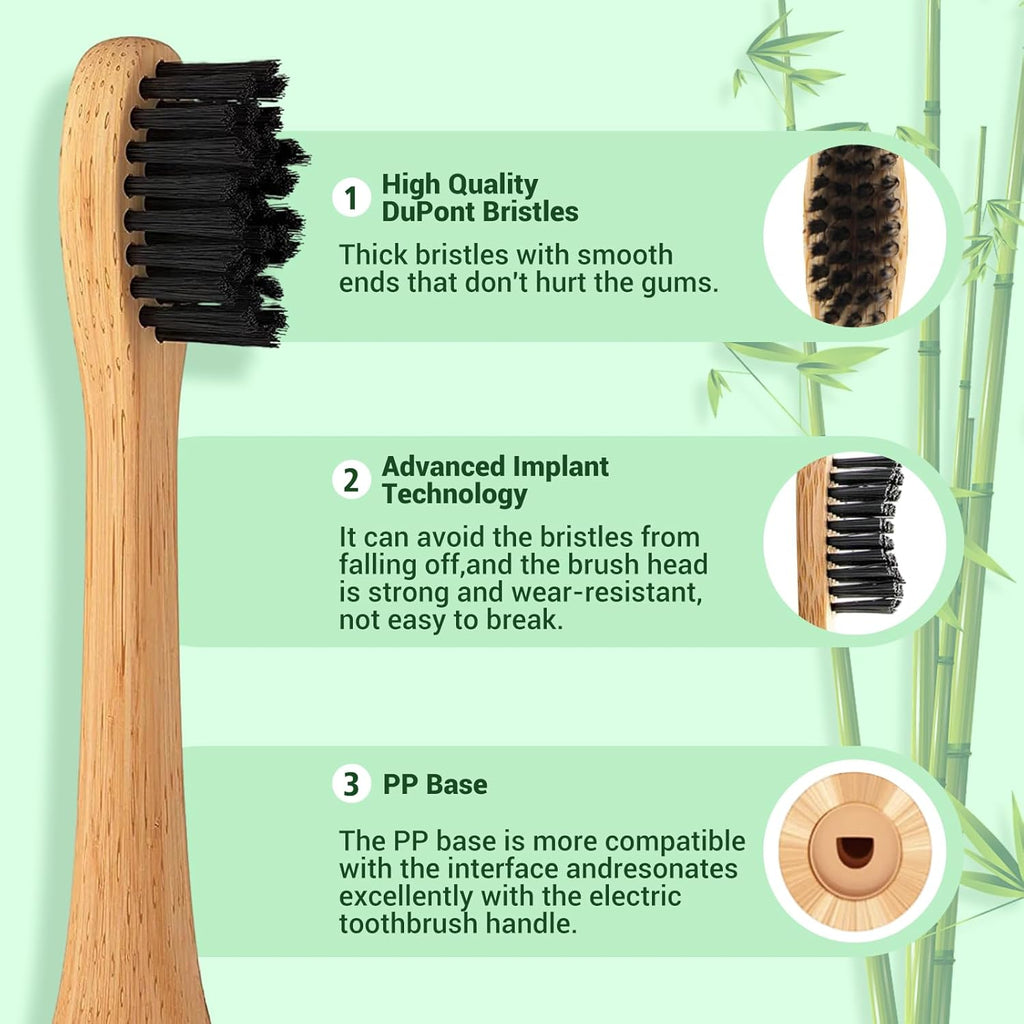 Bamboo Electric Toothbrush 5 Cleaning Modes Sonic Toothbrush Replacement Heads with Plant-Based Bristle 4 Pack E4805