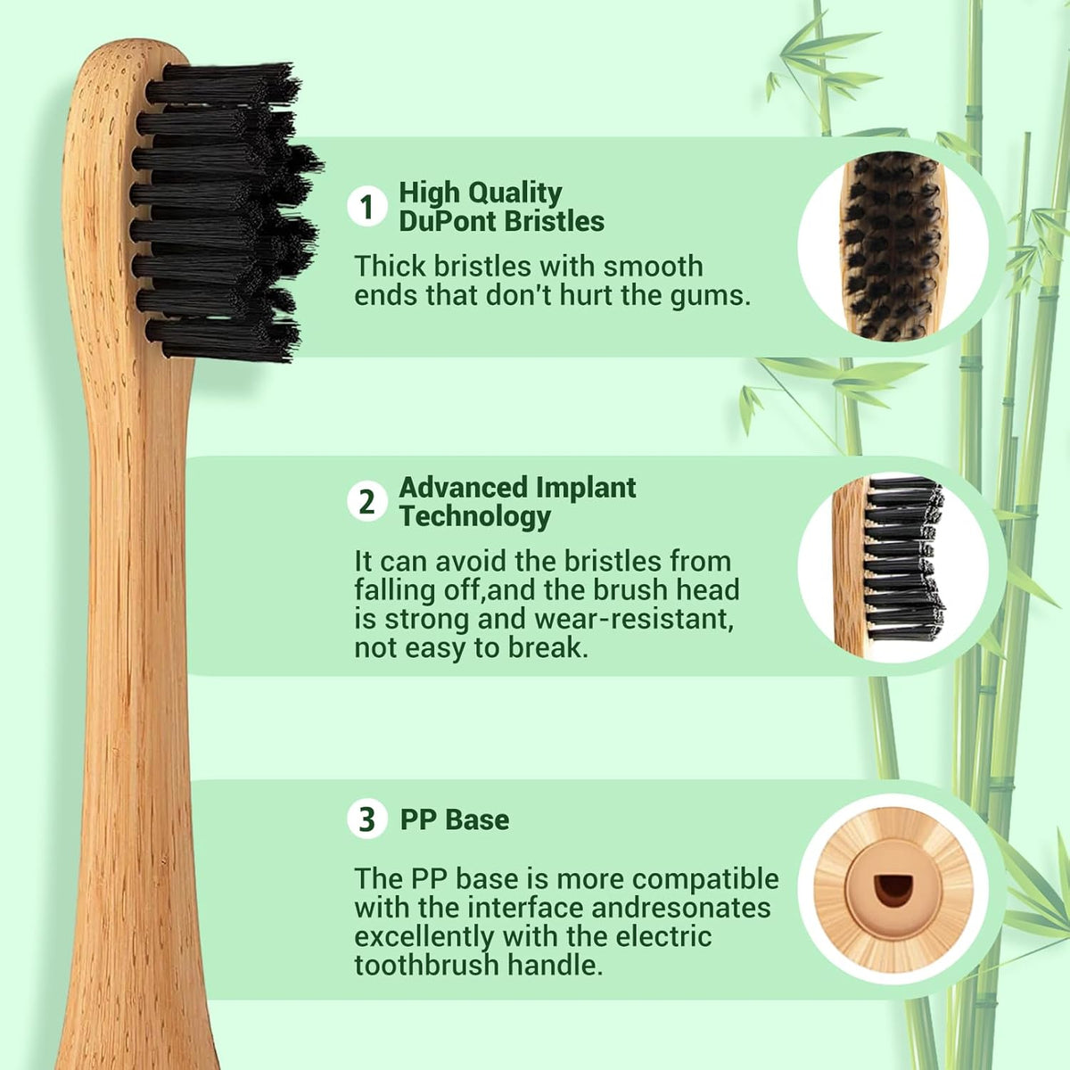 Bamboo Electric Toothbrush 5 Cleaning Modes Sonic Toothbrush Replacement Heads with Plant-Based Bristle 4 Pack E4805