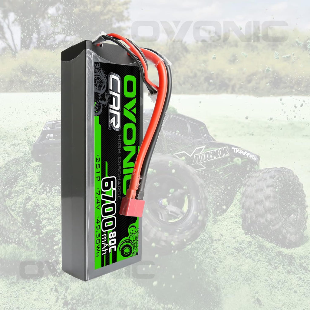 2S Lipo Battery 80C 6700mAh 7.4V Hard Case with Dean-Style T Connector for RC Car (2 Packs) G80077