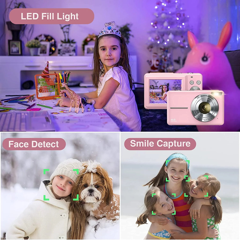 Black 1080P 44MP Kids Digital Camera with 16X Zoom W7228