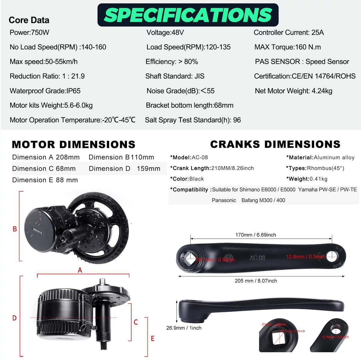 48V 750W Mid Drive Motor Ebike Conversion Kit E8249