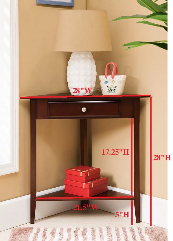 Walnut Wood Corner Side Table with Storage Drawer J638