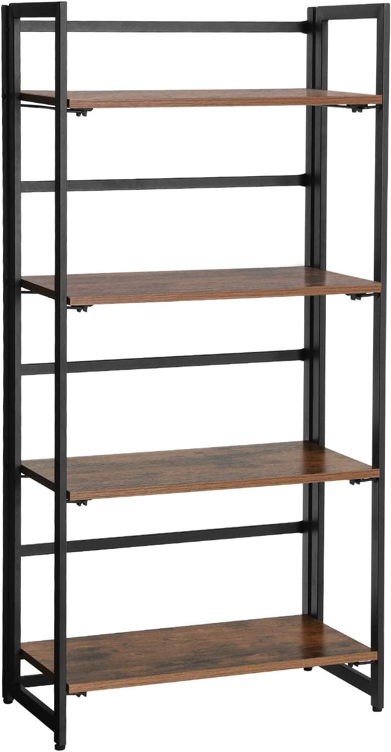 Rustic Dark Brown 5-Tier Ladder Shelf with Metal Frame D725