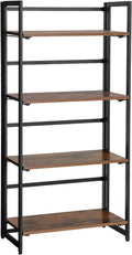 Rustic Dark Brown 5-Tier Ladder Shelf with Metal Frame D725