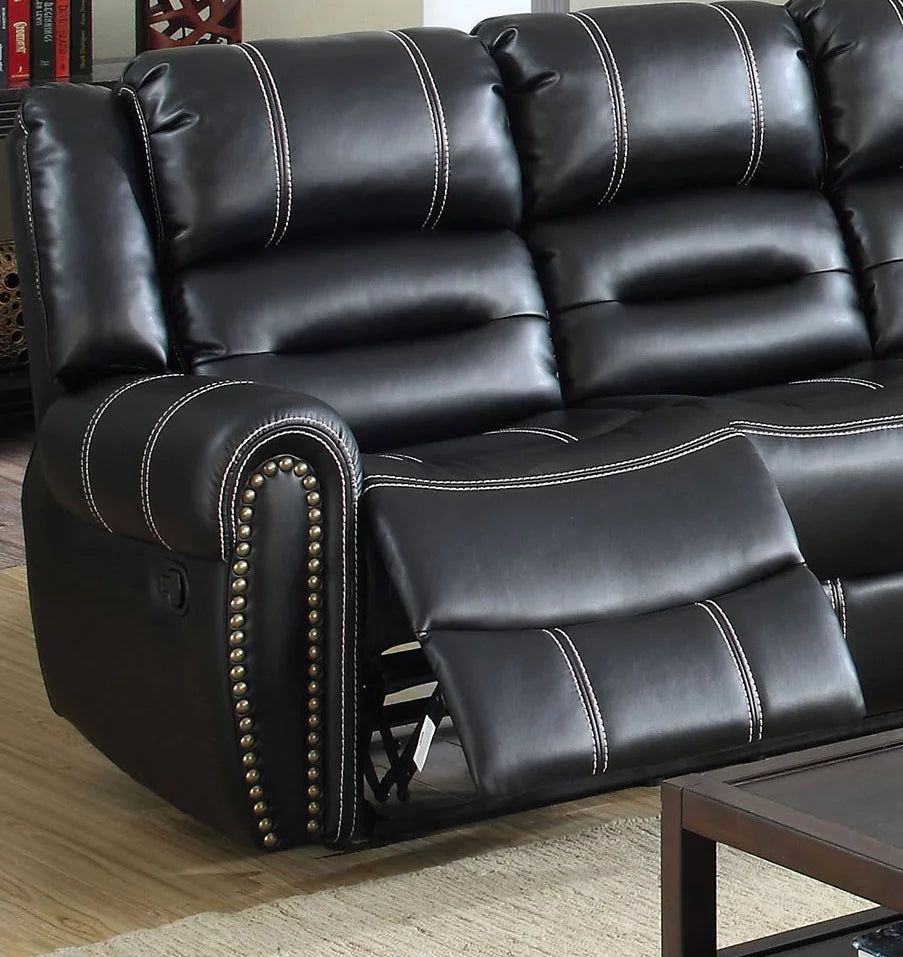 Black Leatherette Reclining Sofa and Loveseat 2pc Set F9442