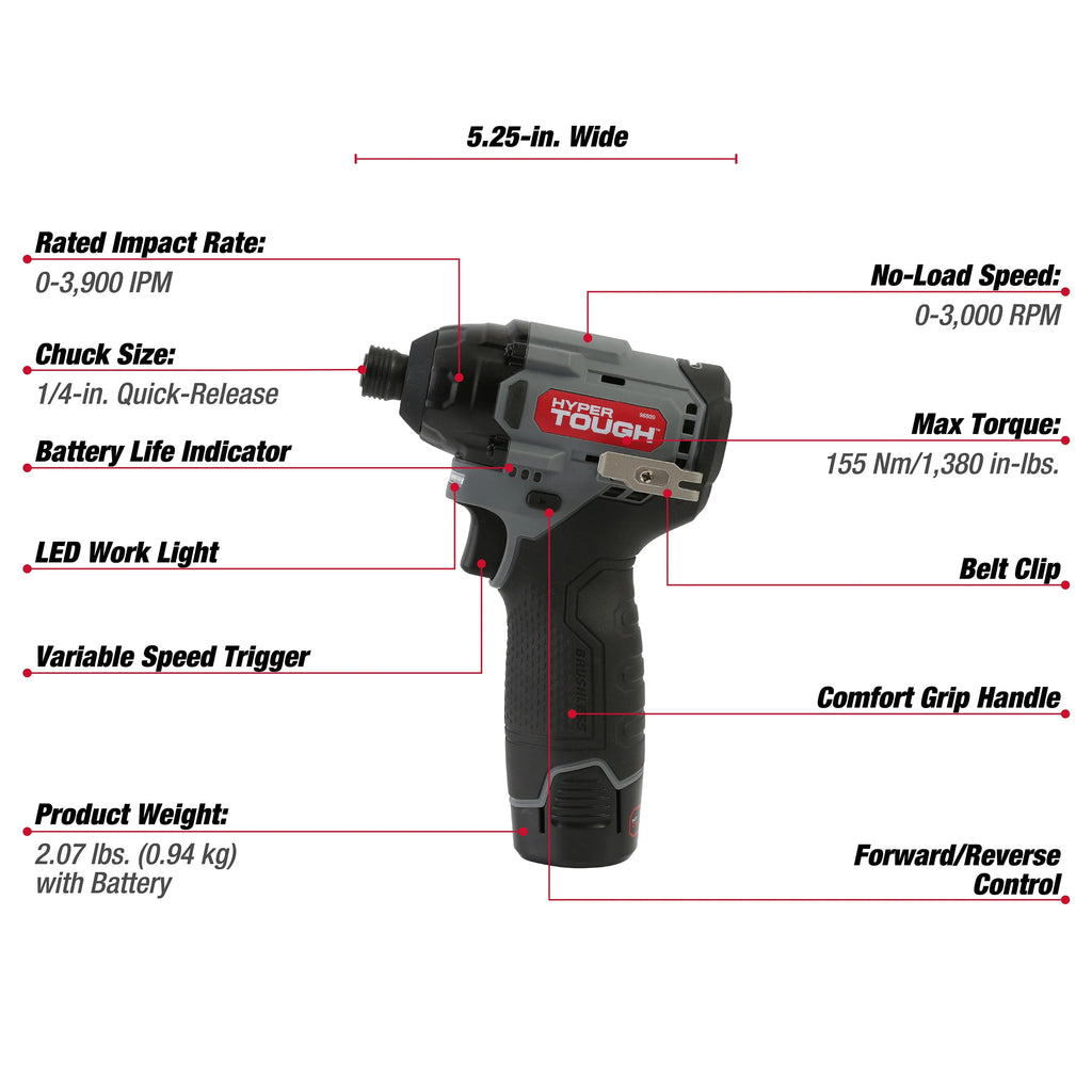 12V Max Lithium-Ion Cordless Brushless Impact Driver with Battery and Charger E724
