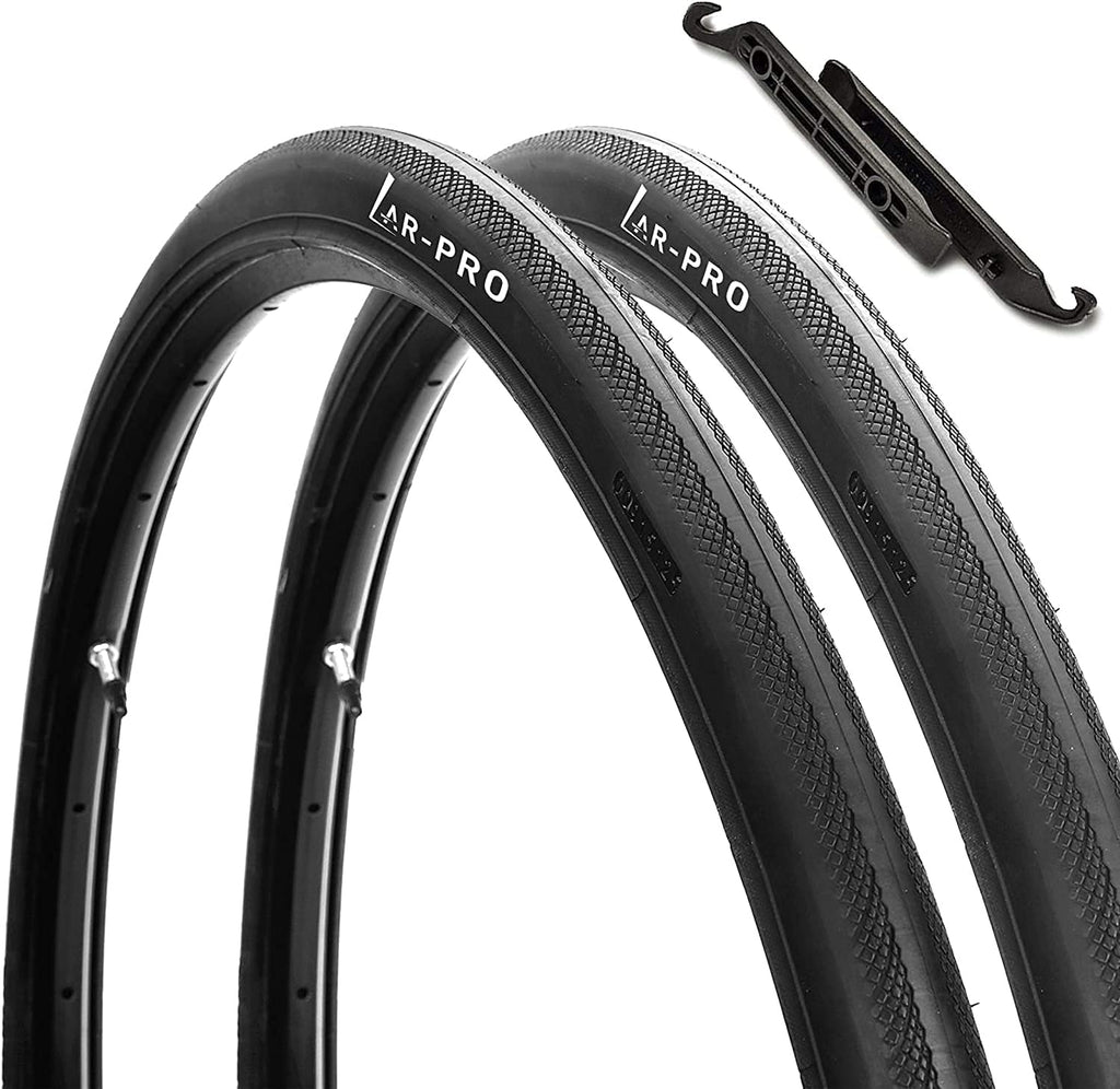 (2 Set) 28 Inches 700x23c Replacement Road Bike Tires and Inner Tubes with 48mm Reinforced Brass Presta Valves and 2 Tire Levers O662