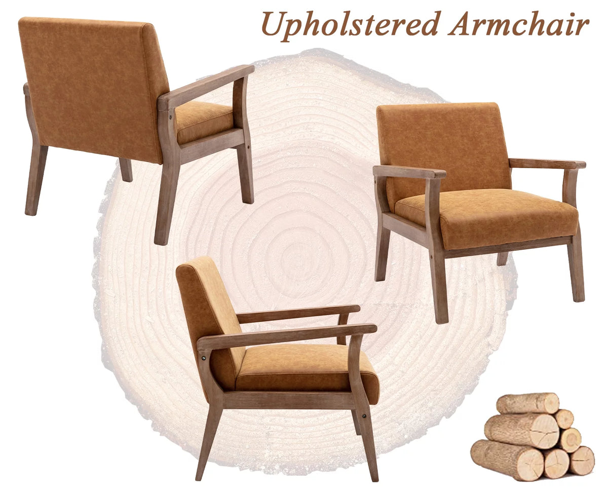 Tan Faux Leather Wooden Accent Chair N30276
