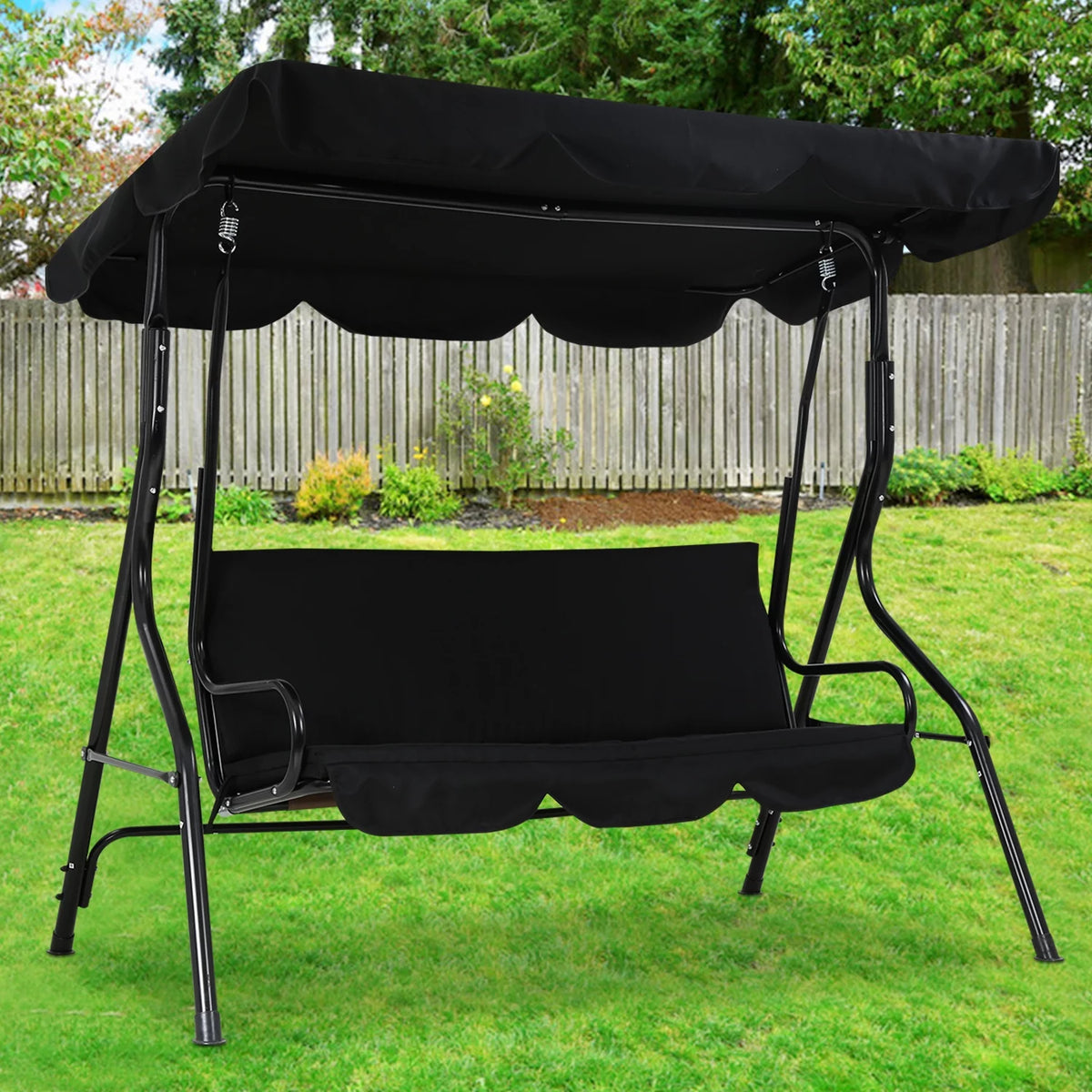 Black Outdoor Swing with Canopy and Cushions C256562