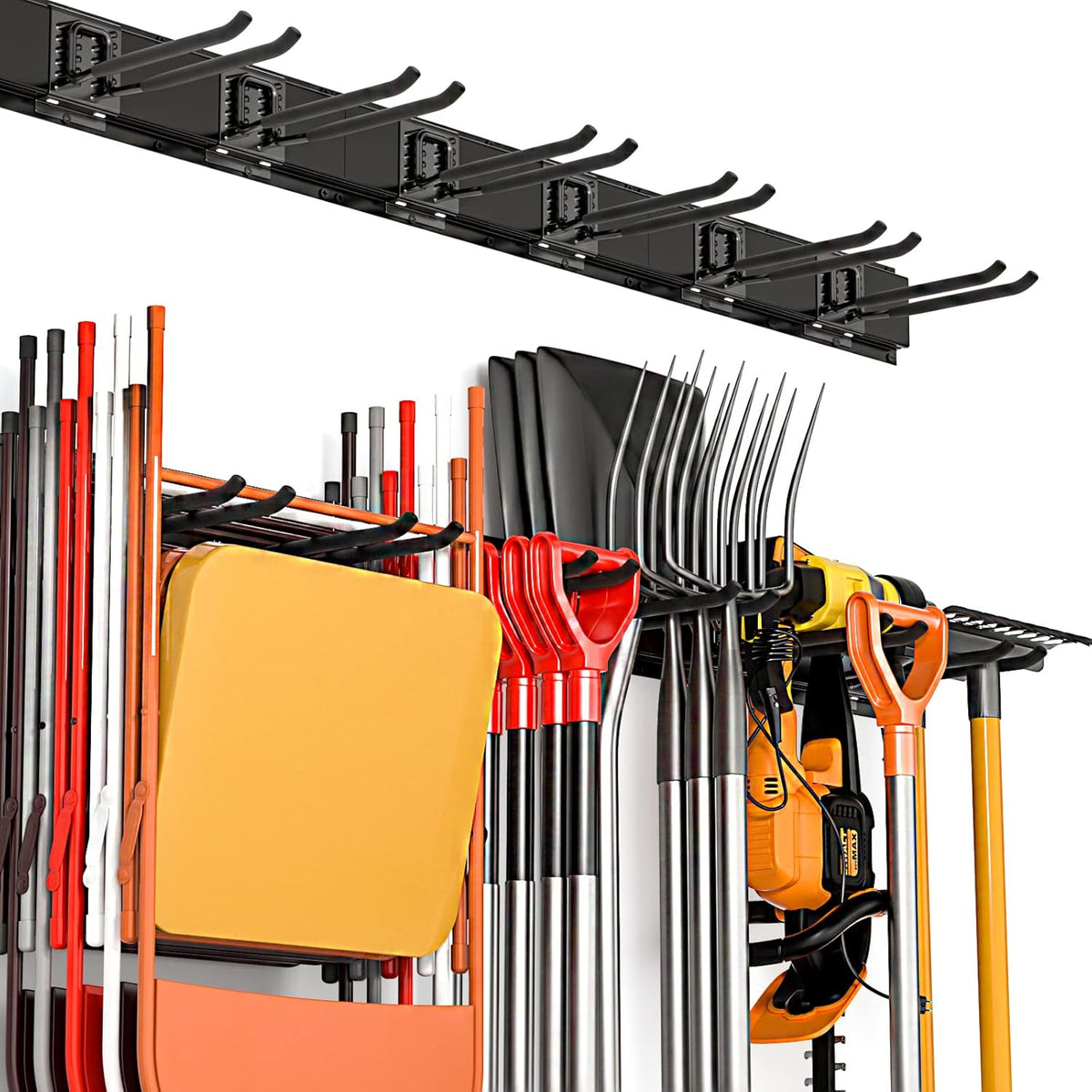 Heavy Duty Garage Storage Tool Organizer Wall Mount Rack with 6 Long Hooks, 48 Inch, Pack of 2 Y1274