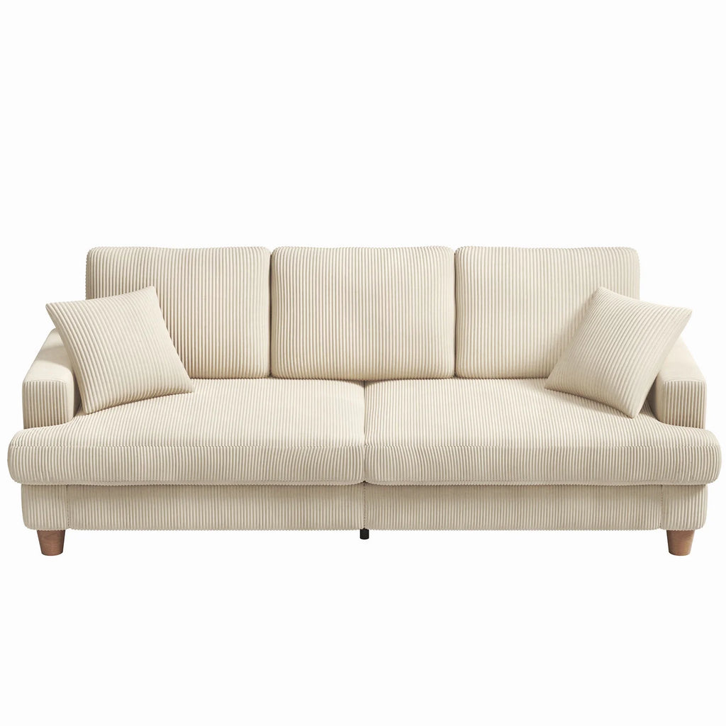 Beige 87" Corduroy 3 Seater Sofa with 2 Pillows H19363