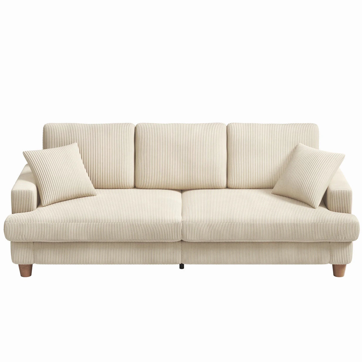 Beige 87" Corduroy 3 Seater Sofa with 2 Pillows H19363