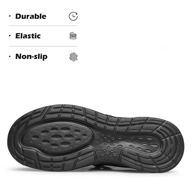 All Black Lightweight Breathable Non Slip Slip On Walking Shoes A619