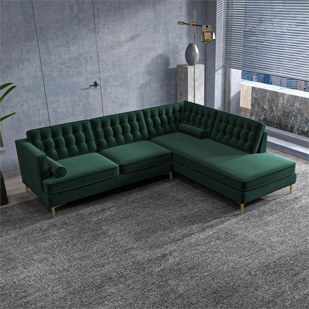 Green Velvet Right-Facing Upholstered Sectional K544353