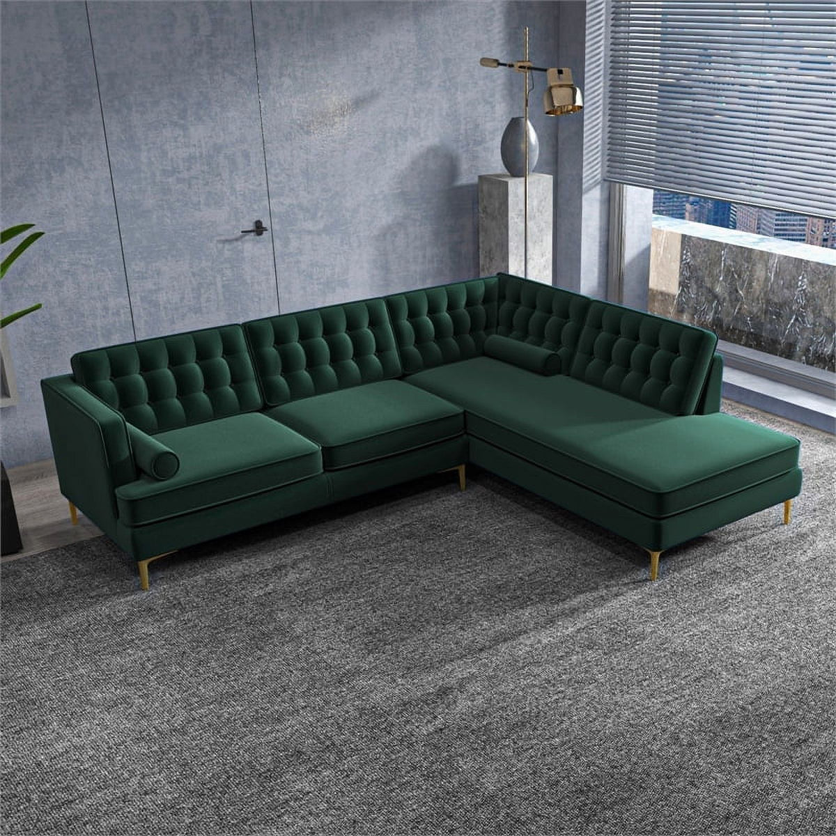 Green Velvet Right-Facing Upholstered Sectional K544353