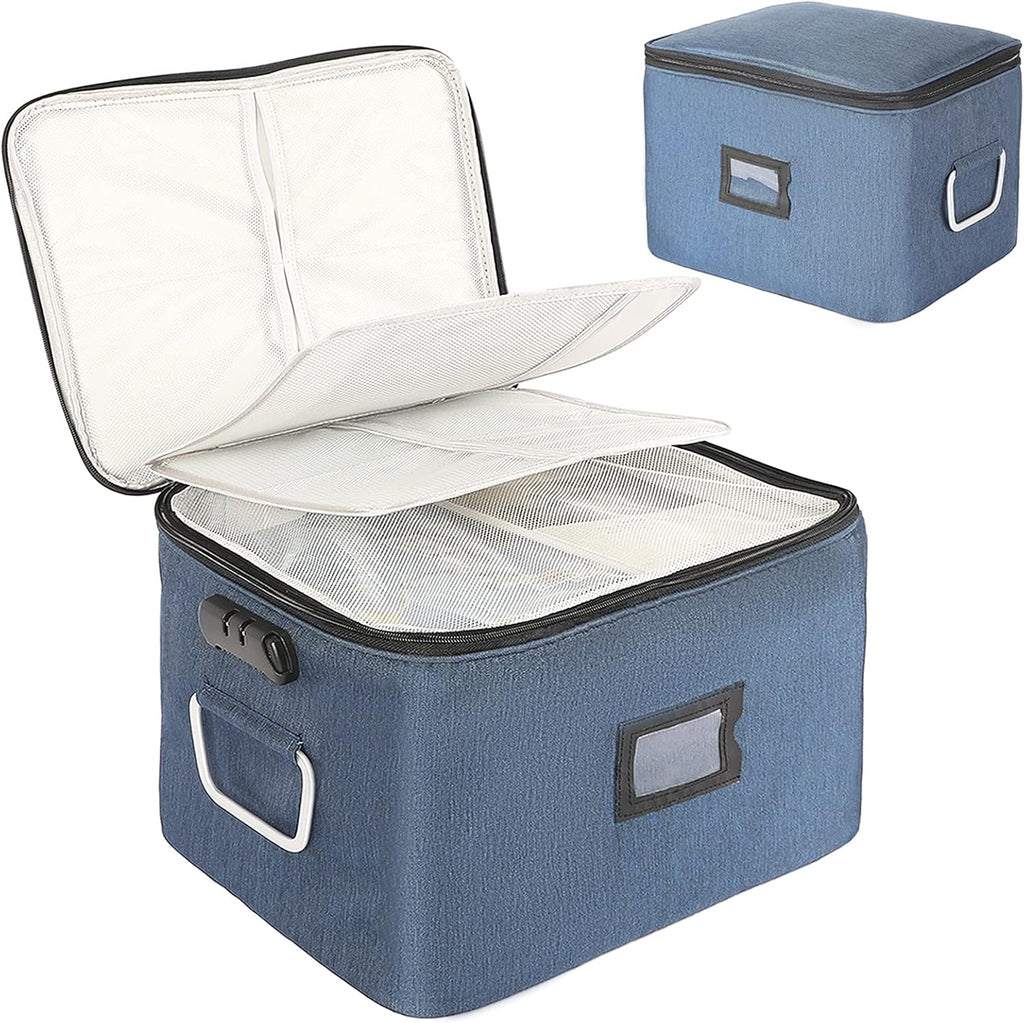 Blue Oxford Fabric Document Organizer Box with Lock W1362