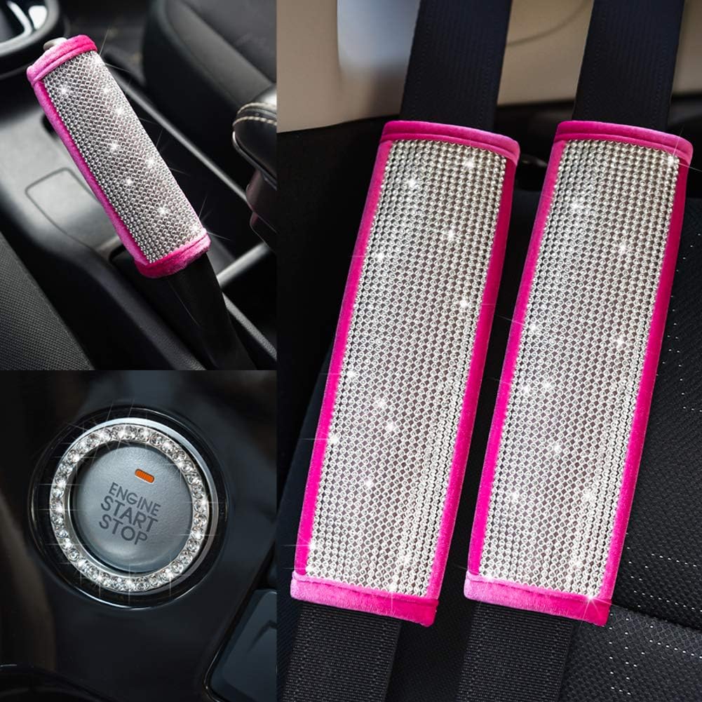 Soft Velvet Seat Belt Shoulder Pads with Rhinestones 4 Pack Set B9601