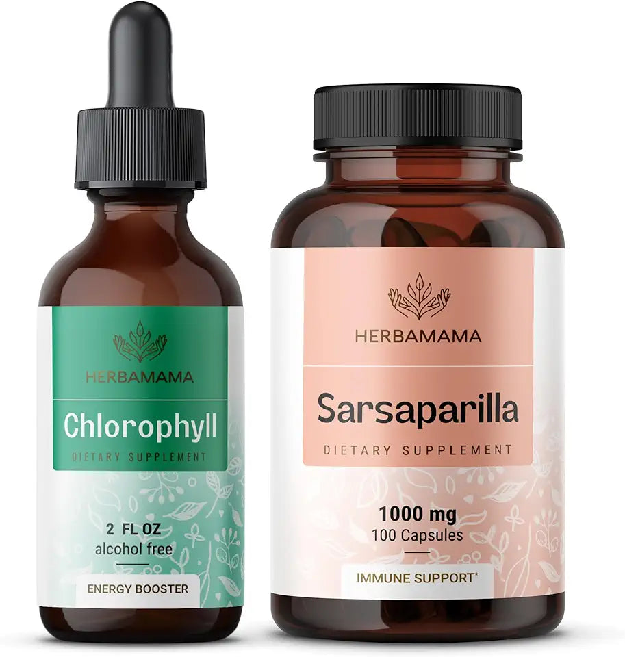 Chlorophyll and Sarsaparilla Kit Liquid Extract 1000 mg Capsules Vegan 2 Pack C258975