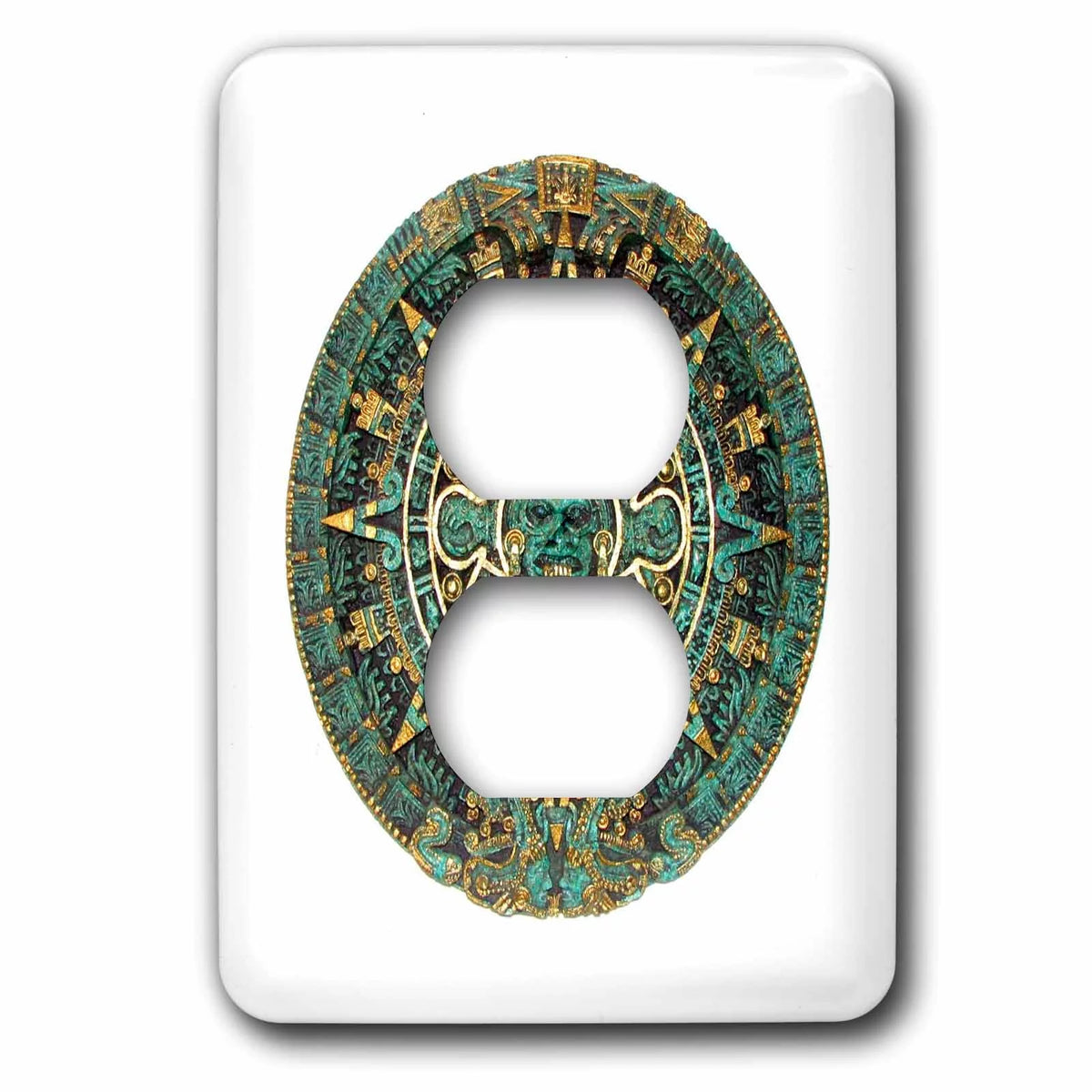 Turquoise And Gold Aztec Calendar 2 Plug Outlet Cover K760