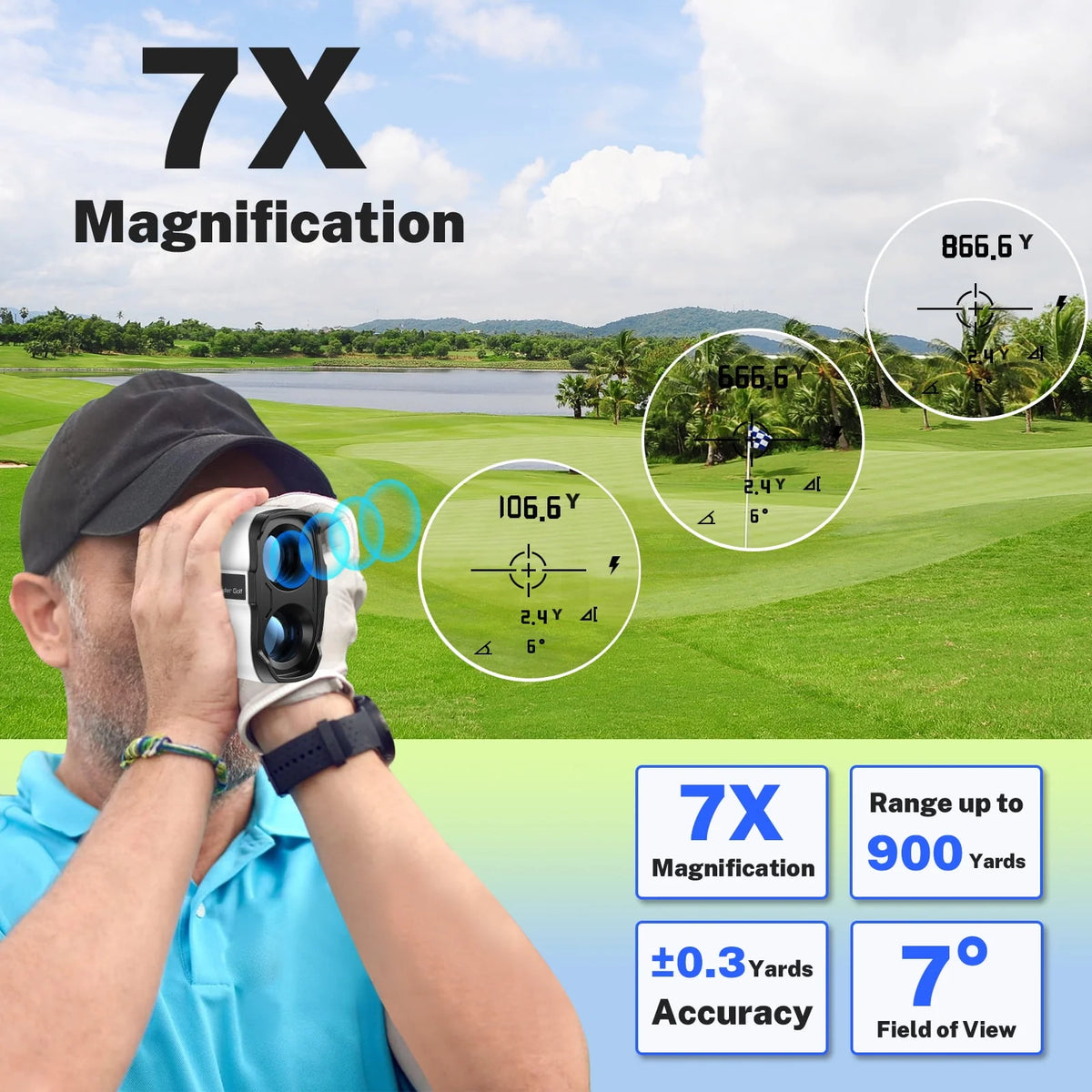 Laser Golf Rangefinder 900 Yards 7X Magnification with Slope Switch Z613200