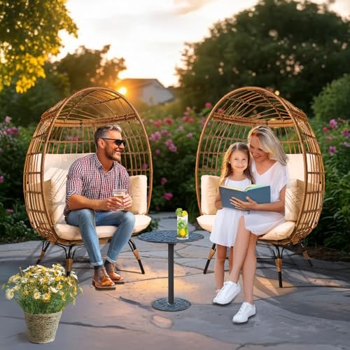 Ivory Wicker Egg Chair with Steel Frame M83687
