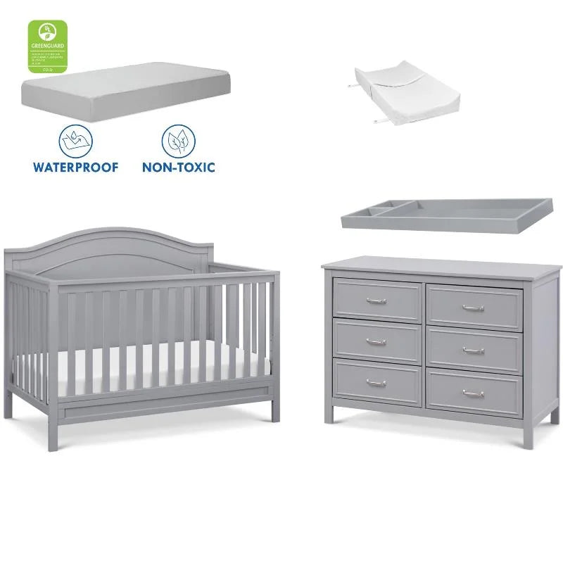 Gray 4-in-1 Convertible Crib and Dresser Set with Mattress U49060