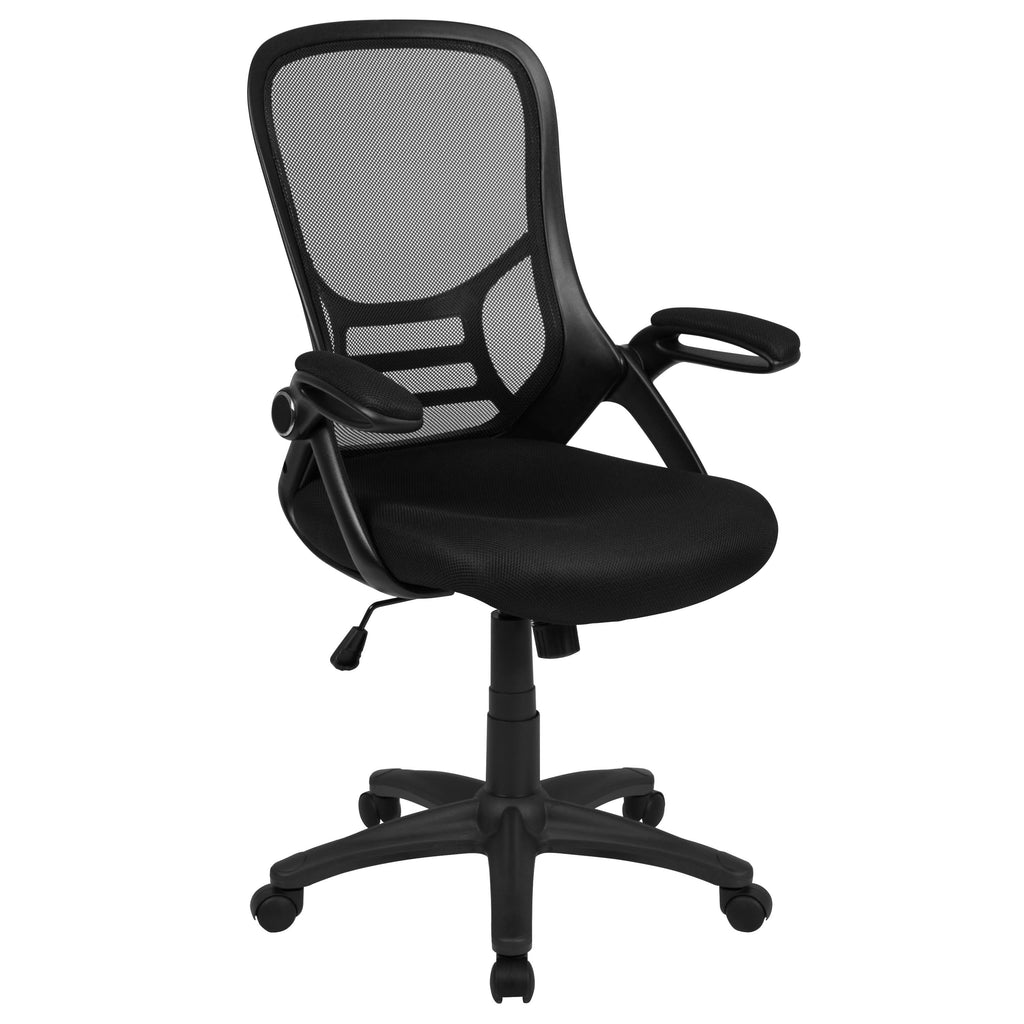White High Back Mesh Ergonomic Swivel Office Chair with Flip Up Arms O631307