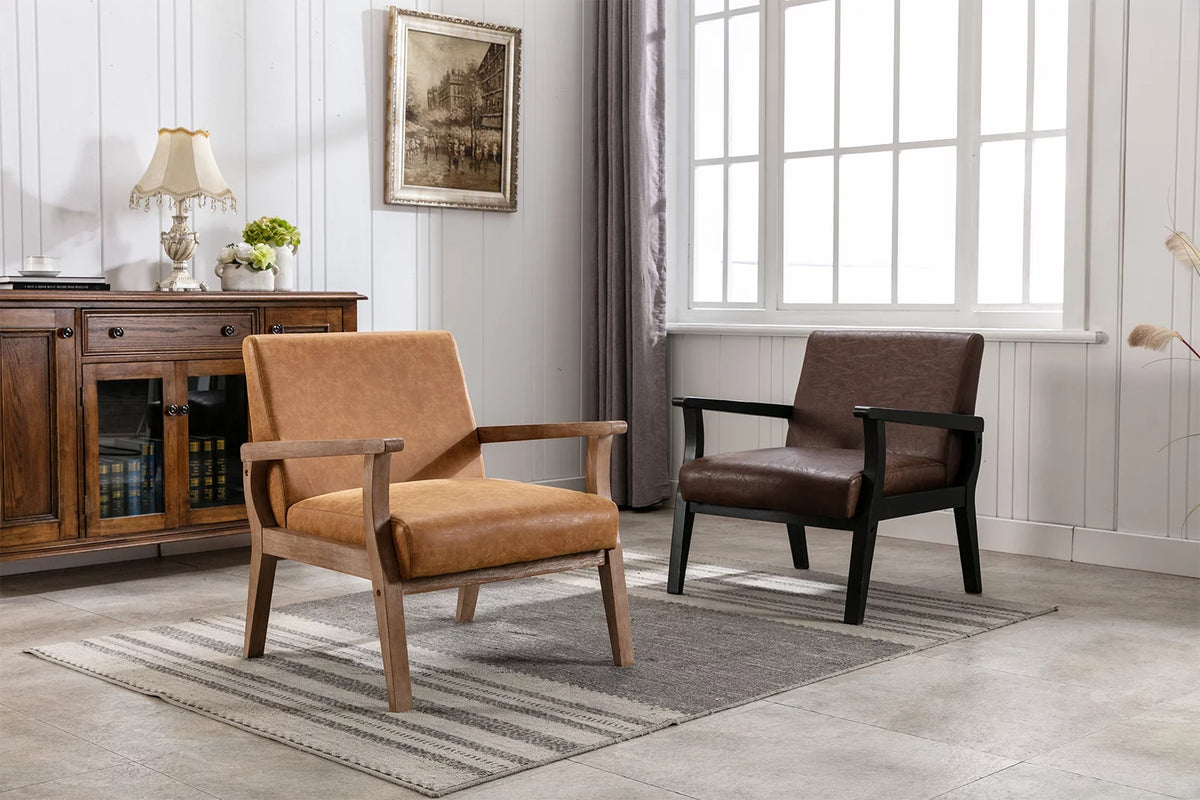 Tan Faux Leather Wooden Accent Chair N30276