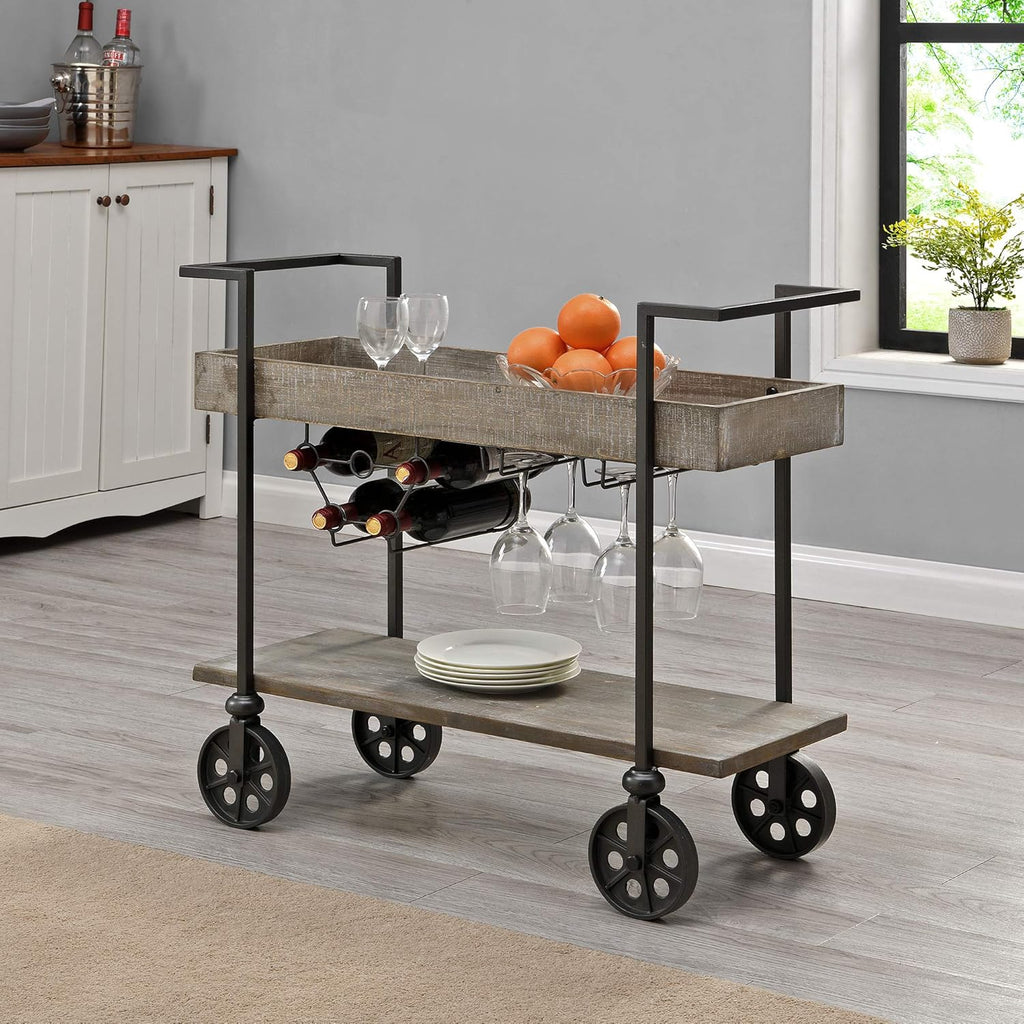 Aged Black Industrial Farmhouse Bar Cart L8250