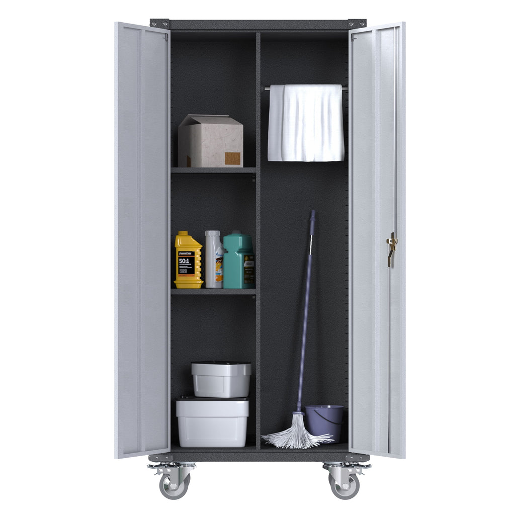 Metal Rolling Storage Cabinet with Hanging Rod P6633