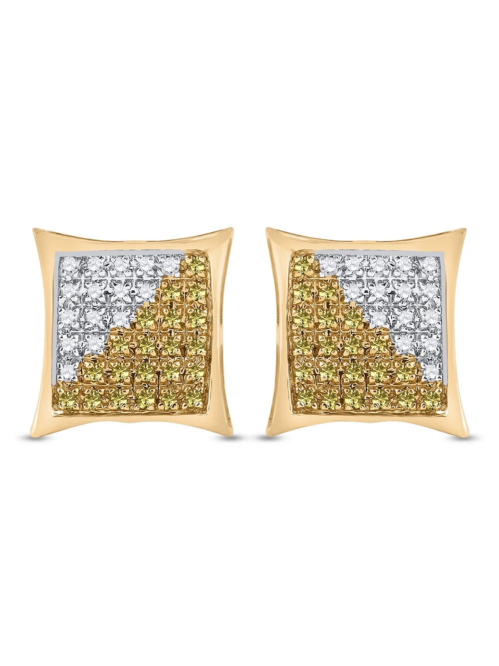 10kt Yellow Gold Mens Round Diamond Square Cluster Earrings 1/4 Cttw P459