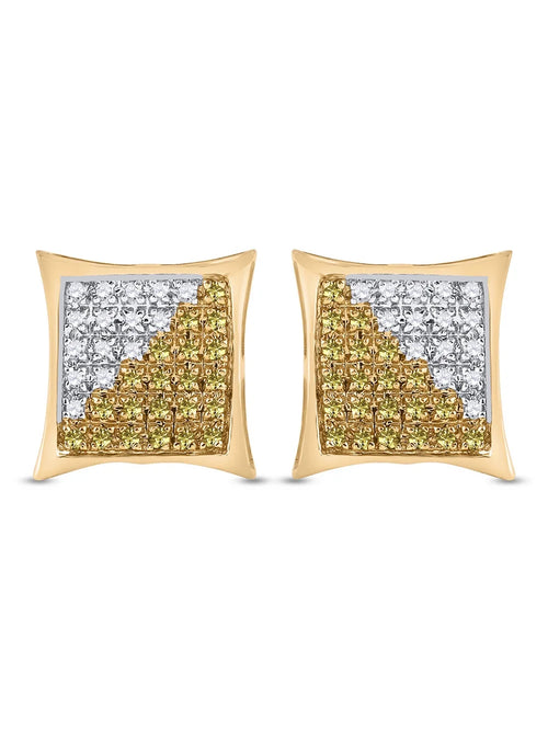 10kt Yellow Gold Mens Round Diamond Square Cluster Earrings 1/4 Cttw P459