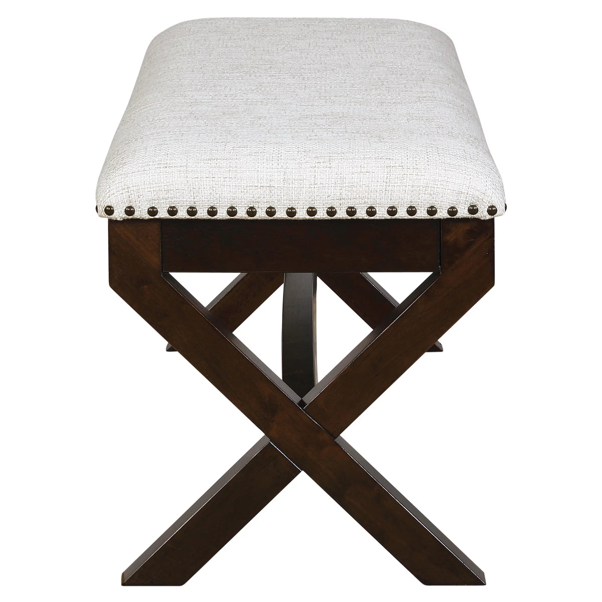 Linen White Fabric Bench with Dark Walnut Base H796