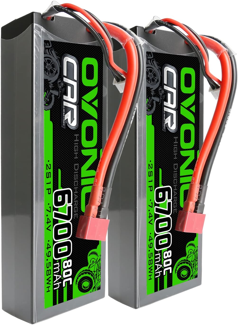 2S Lipo Battery 80C 6700mAh 7.4V Hard Case with Dean-Style T Connector for RC Car (2 Packs) G80077