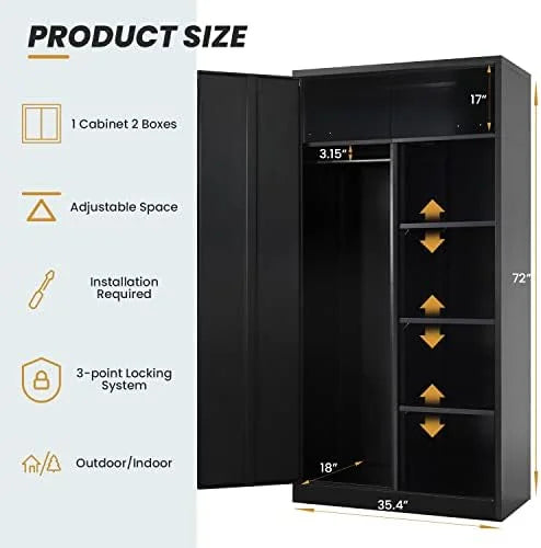 72" Metal Wardrobe Closet with Lock and Adjustable Shelves Q831291