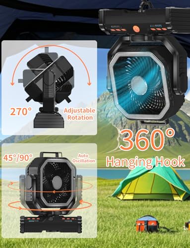 Battery Operated Portable Camping Tent Fan with LED Lantern Light A591040