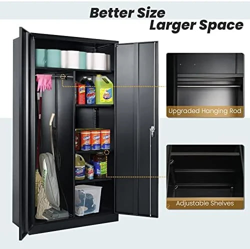 72" Metal Wardrobe Closet with Lock and Adjustable Shelves Q831291