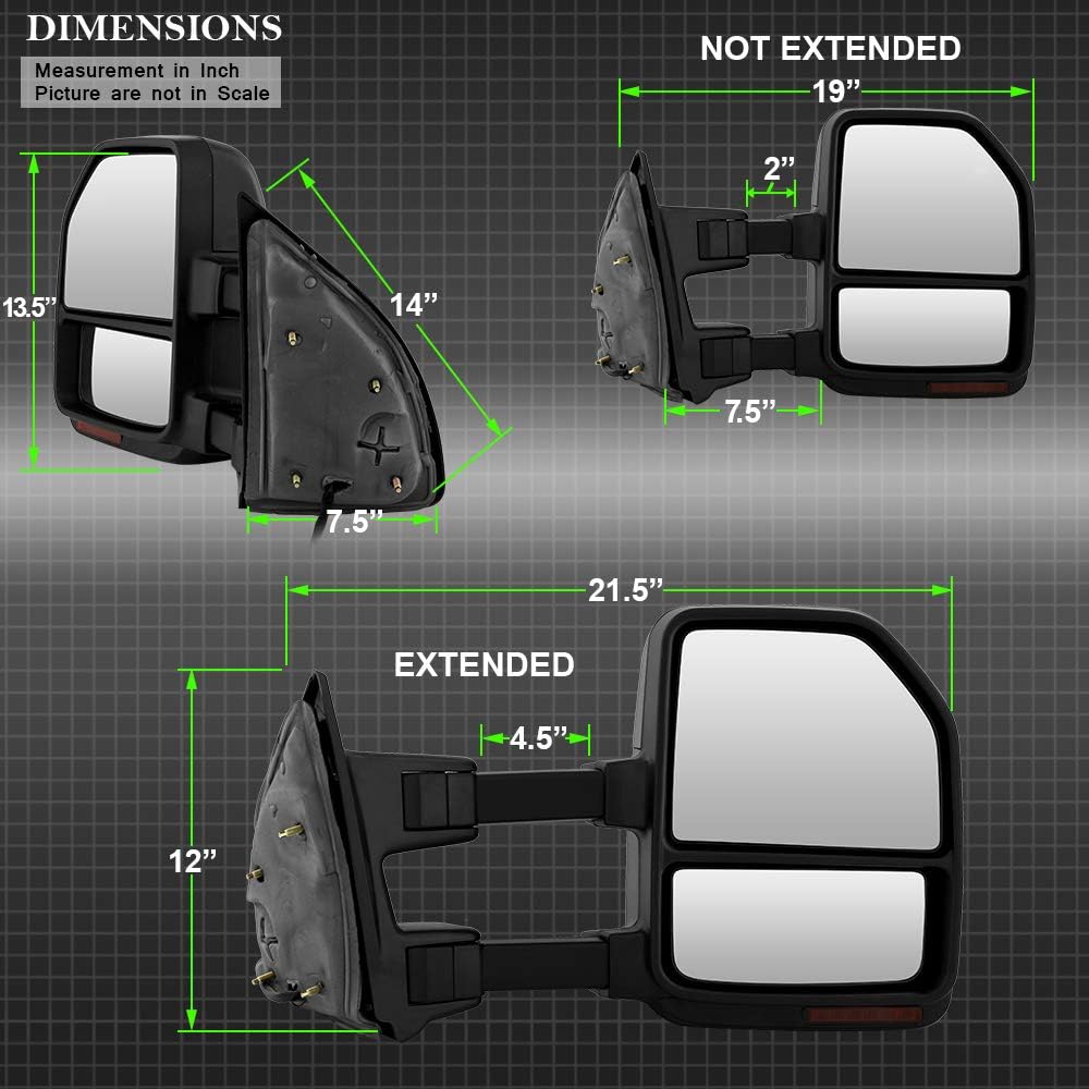Telescoping Manual Towing Mirrors with LED Signal Pair for Ford F250 F350 F450 F550 Superduty D2910