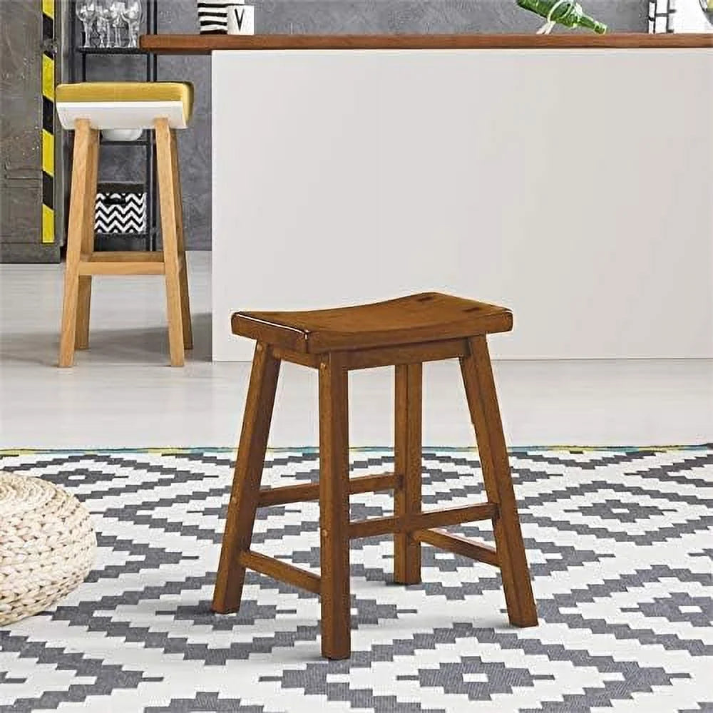 29" Solid Wood Saddle Stools Set of 2 Oak Brown J91683