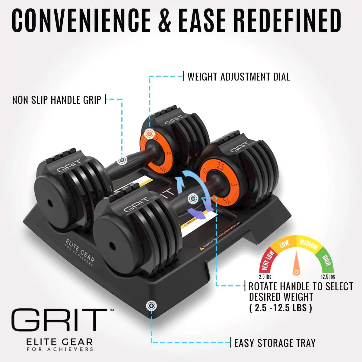 Adjustable Dumbbells Pair 2.5 to 12.5 lb R709