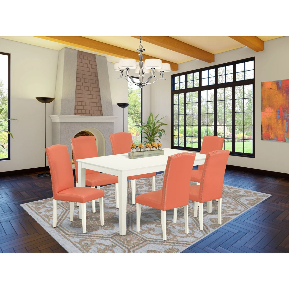 7Pc Rectangle 60" Dining Table And 6 Parson Chair I316