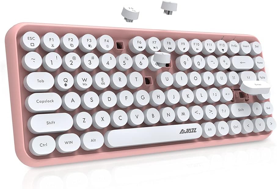 84 Key Bluetooth Retro Round Keycaps Ergonomic Wireless Mini Keyboard Y534011