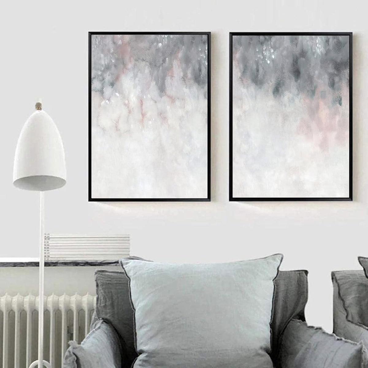 Abstract Gray White Pink Canvas Painting 16x24inchx2 No Frame A476069