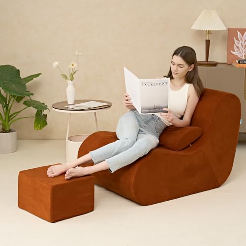 Burnt Orange High-Density Foam Bean Bag Chair with Ottoman B1437