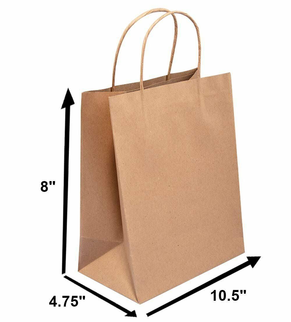 250 Brown Kraft Paper Shopping Bags 8 x 4.75 x 10.5 N167203