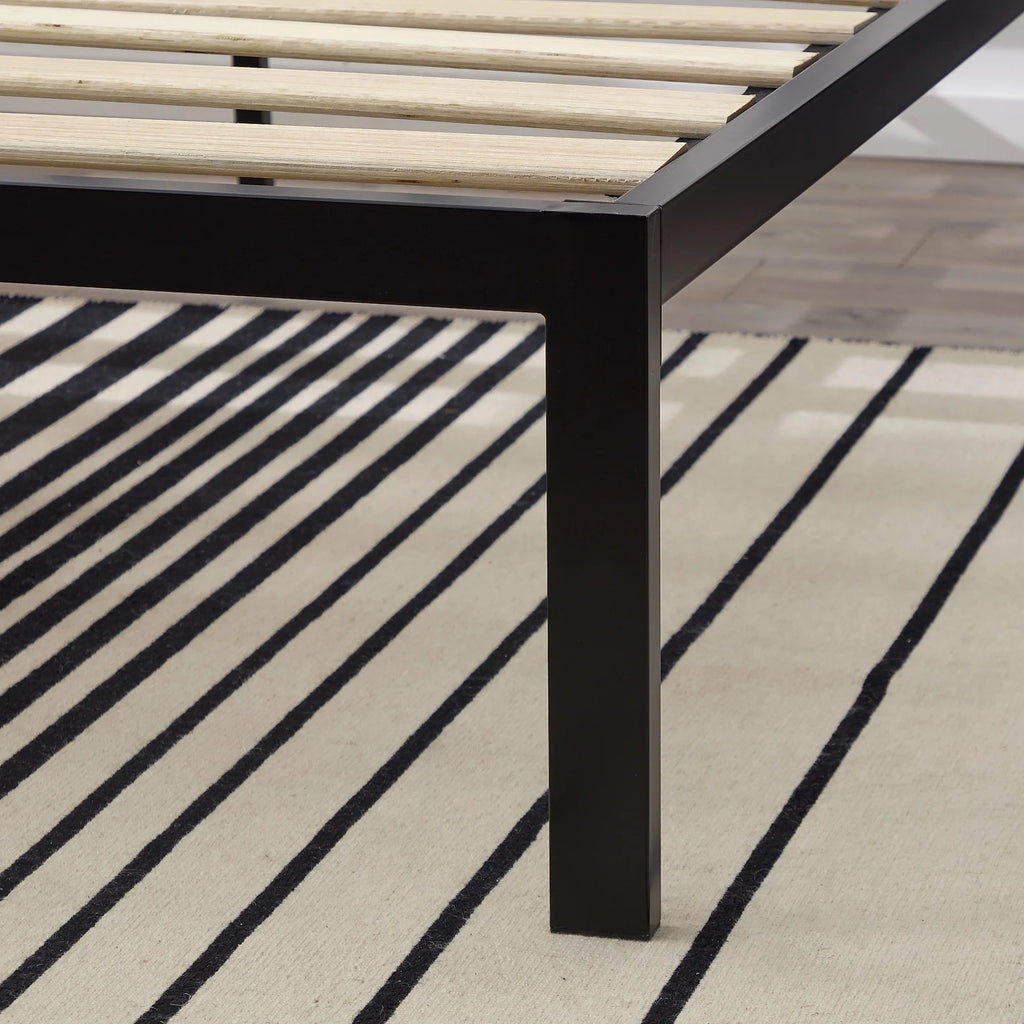 Black Metal Platform Bed with Headboard X234664