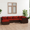6 Piece Poly Rattan Brown Outdoor Sectional Sofa Set with Red Cushions E4929