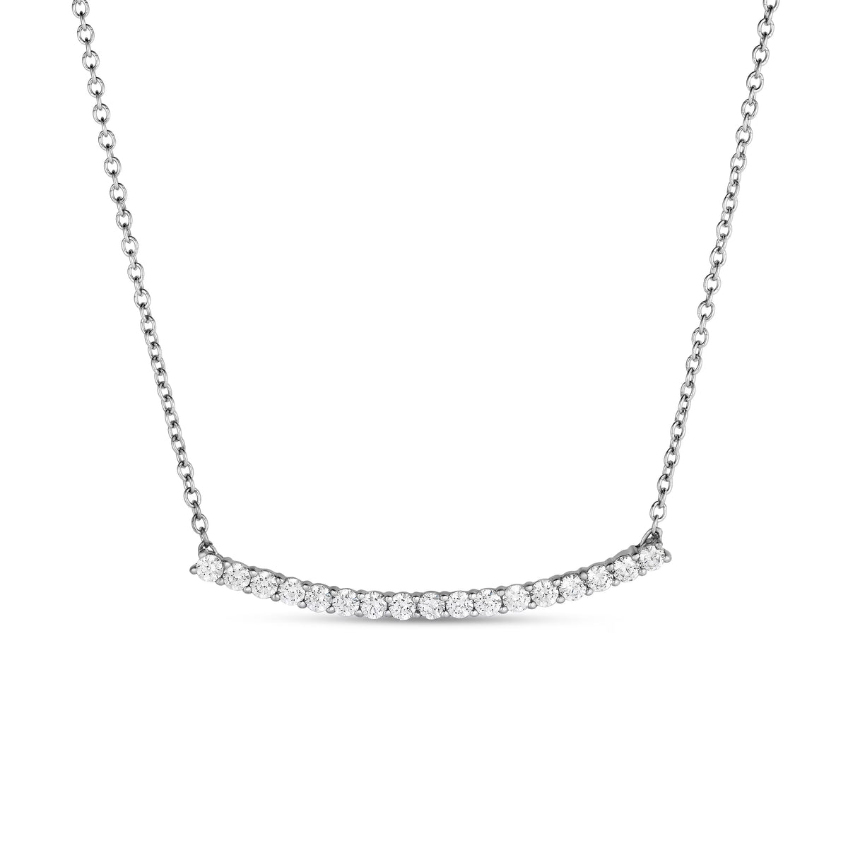 Diamond Curved Bar Necklace in 14K White Gold - 16" L3983