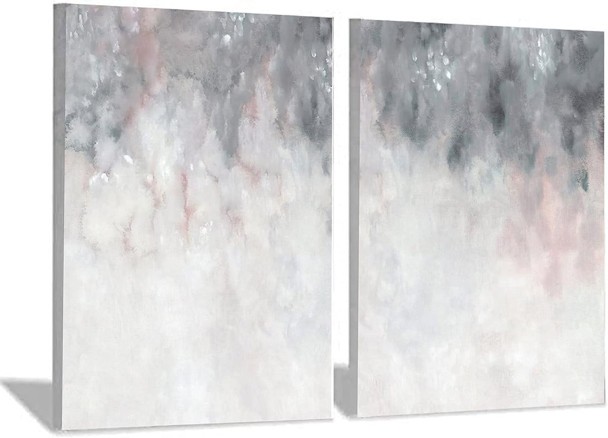 Abstract Gray White Pink Canvas Painting 16x24inchx2 No Frame A476069